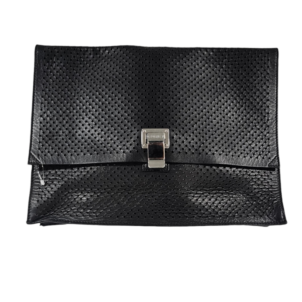 Proenza Schouler Lambskin Perforated Small Lunch Bag Clutch Black - Picture 5 of 5
